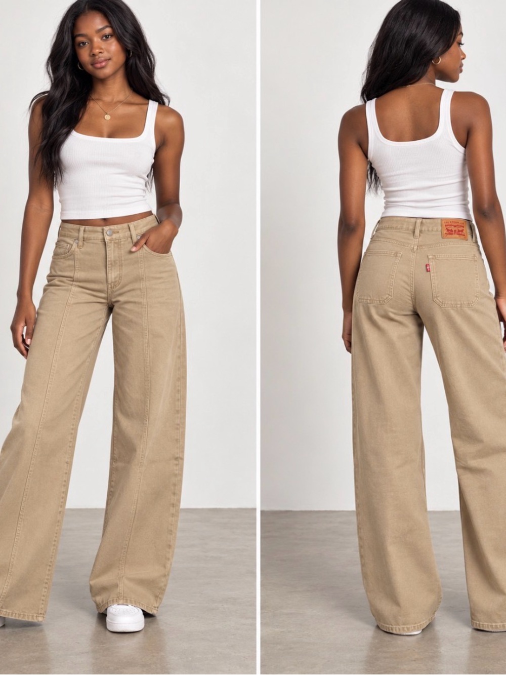 Levi's 318 Shaping Wide Leg Jeans in Khaki Tan